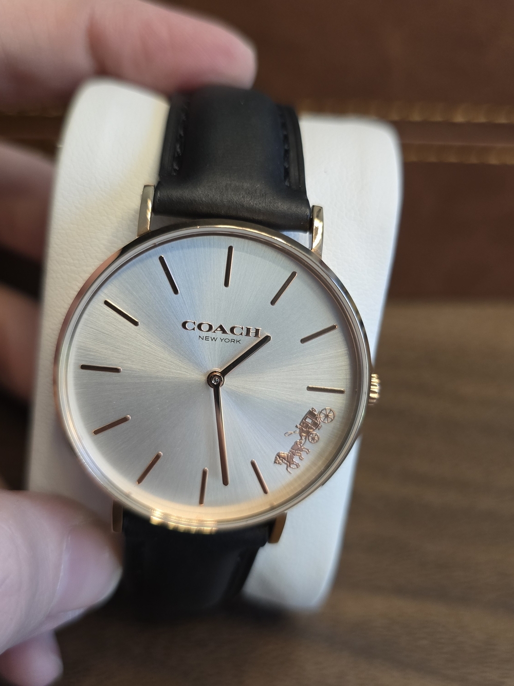 COACH Womens Classic Rose Gold Case Watch with Black Leather Strap - Picture 13 of 16